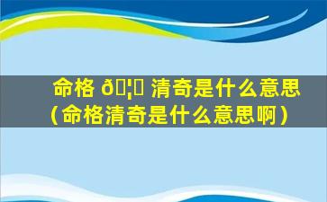 命格 🦁 清奇是什么意思（命格清奇是什么意思啊）